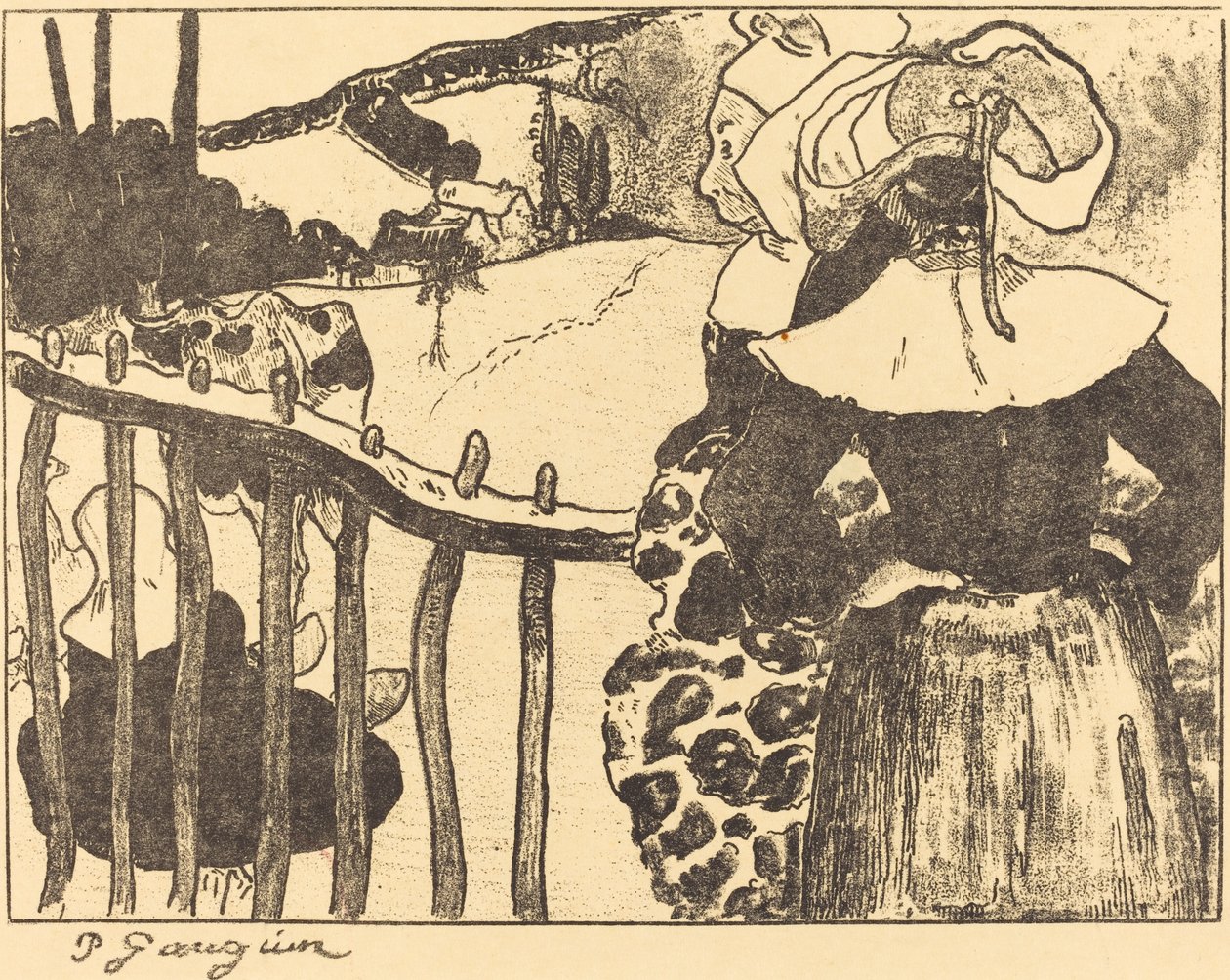 Donne bretoni accanto a una recinzione, 1889 da Paul Gauguin