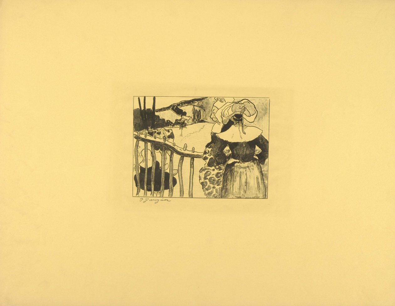 Donne bretoni vicino a una recinzione da Paul Gauguin