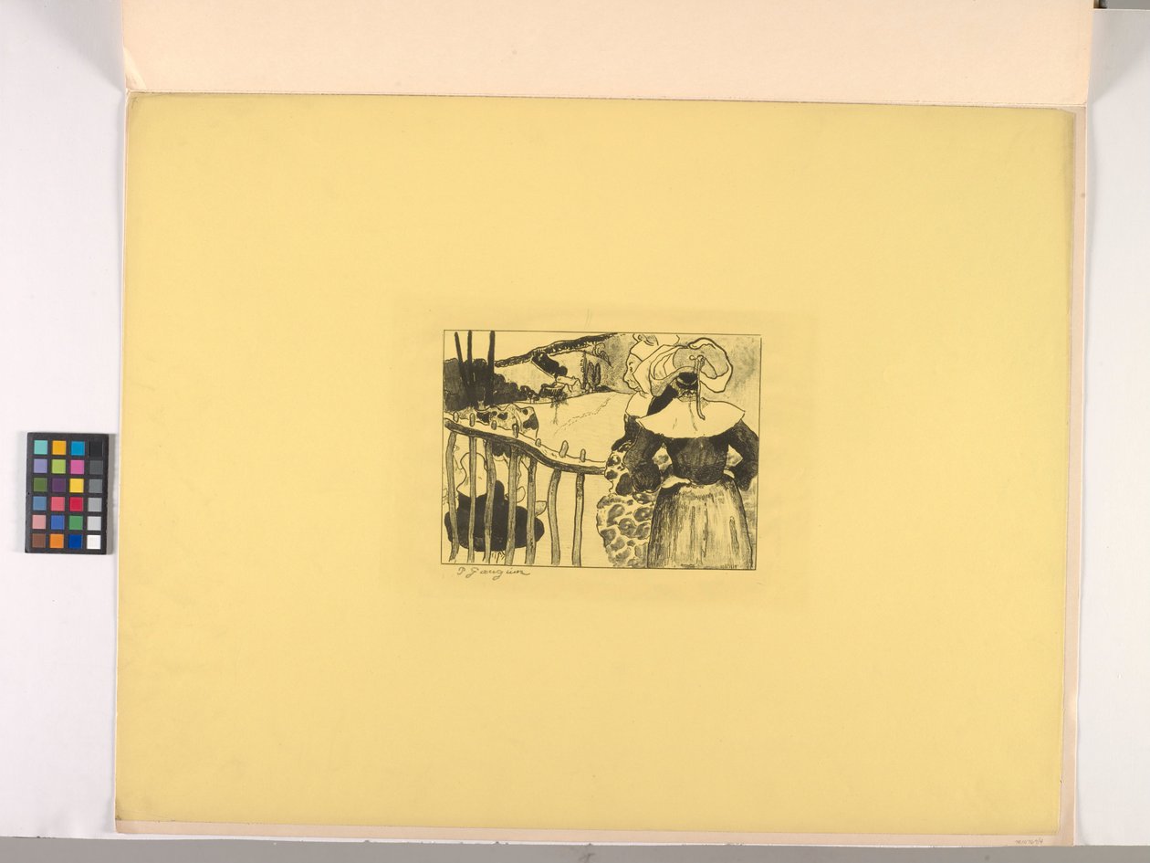 Donne bretoni vicino a una recinzione da Paul Gauguin