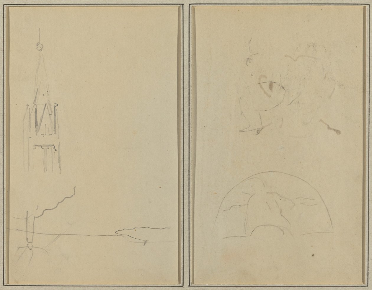 Torre della chiesa; Schizzo di un ventaglio [recto] da Paul Gauguin