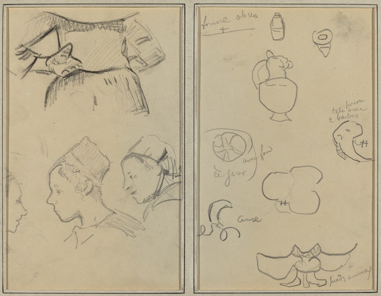 Quattro studi di donne bretoni; Forme e vasi [verso] da Paul Gauguin