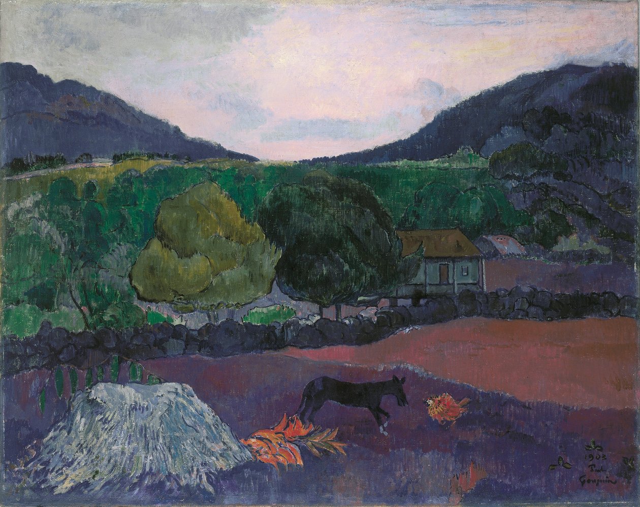 Francese:  Paysage avec chien Paesaggio con cane da Paul Gauguin
