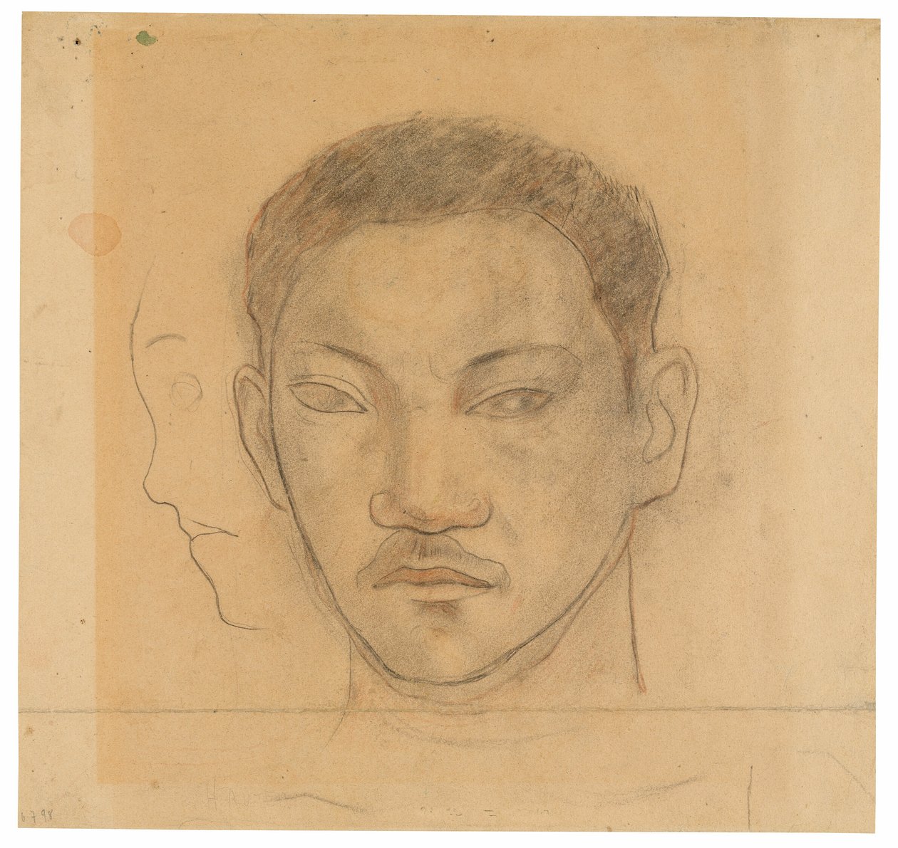 Testa di tahitiano con profilo di seconda testa alla sua destra da Paul Gauguin