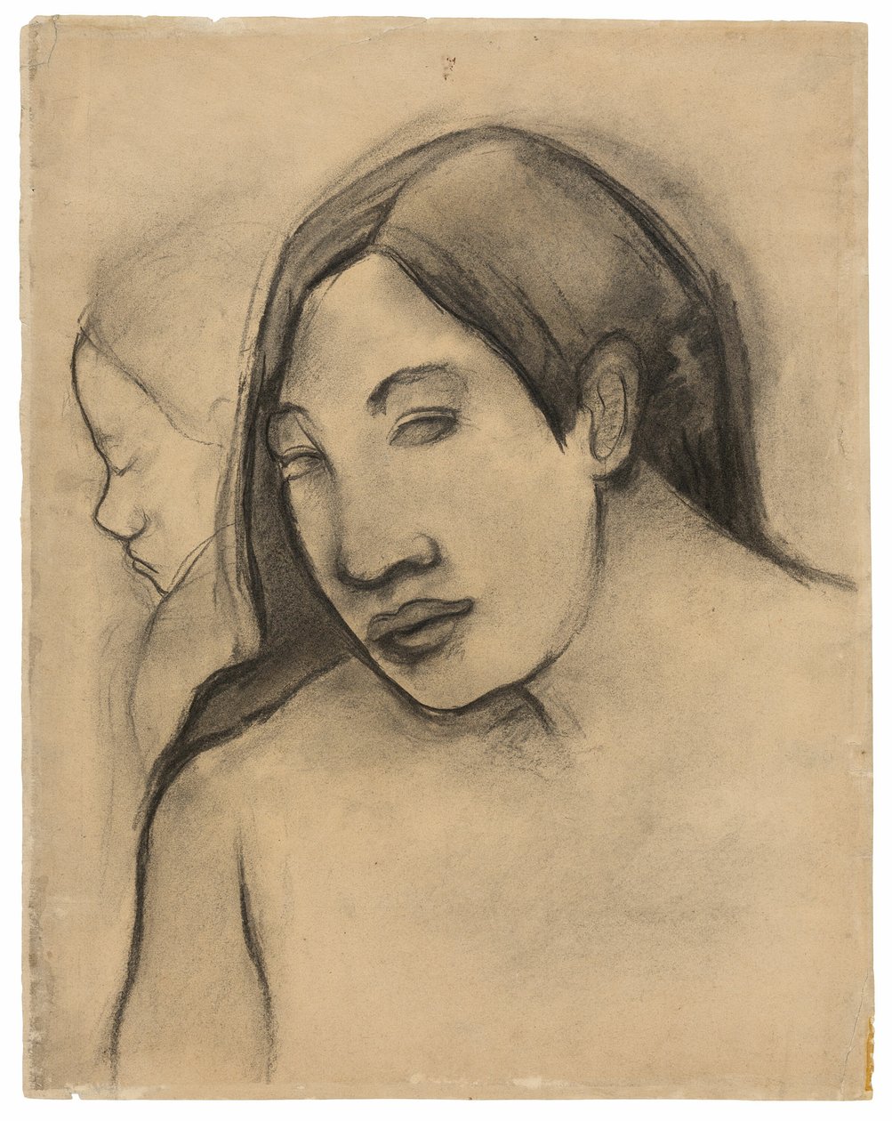 Teste di donne tahitiane, viste frontali e di profilo da Paul Gauguin