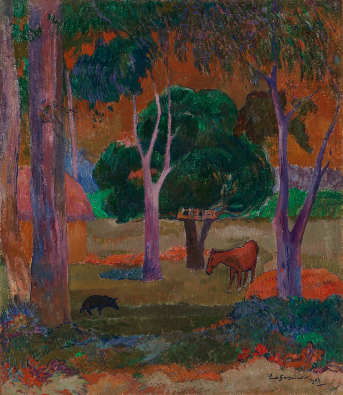 Paesaggio con un maiale e un cavallo (Hiva Oa) da Paul Gauguin
