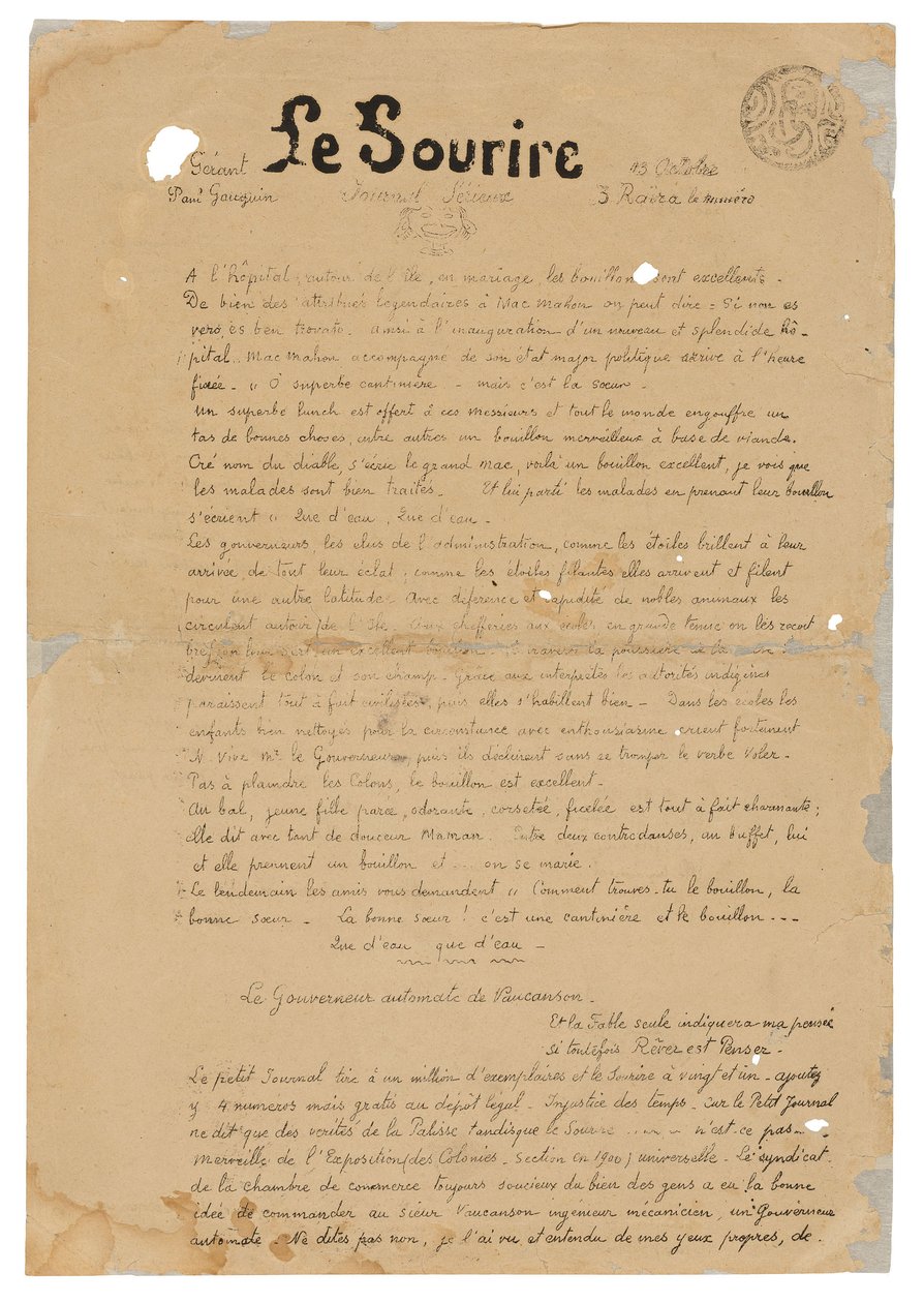 Le sourire: Journal sérieux, 13 ottobre 1899 da Paul Gauguin