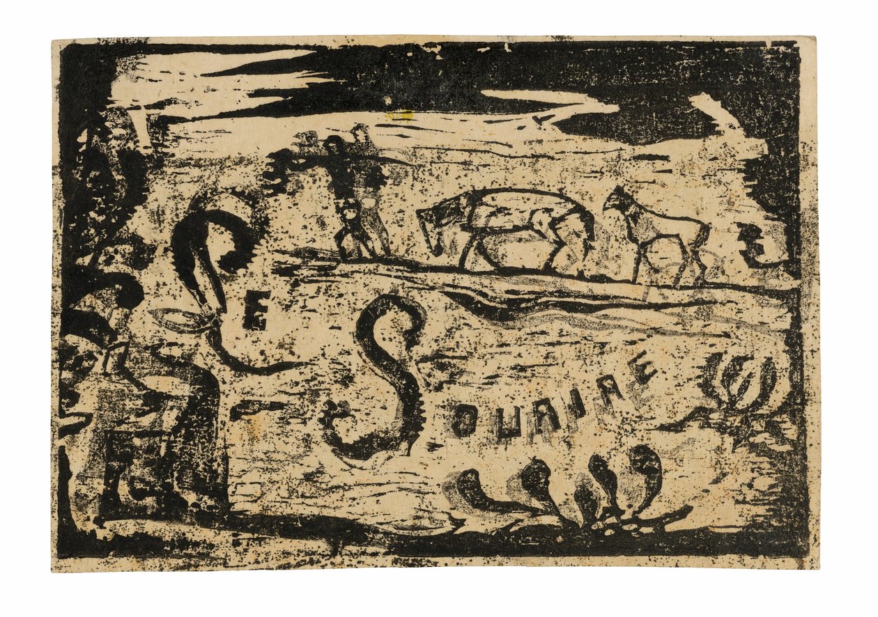 Uomo che porta banane seguito da due cavalli, testata per Le sourire da Paul Gauguin