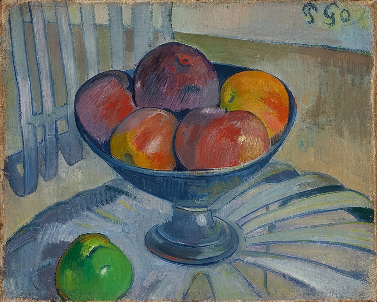 Ciotola di frutta su una sedia da giardino. Circa 1890 da Paul Gauguin
