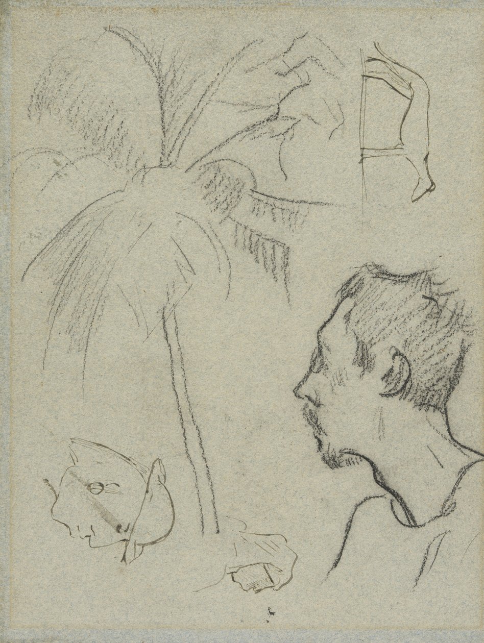 Profilo di Charles Laval con palma e altri schizzi da Paul Gauguin