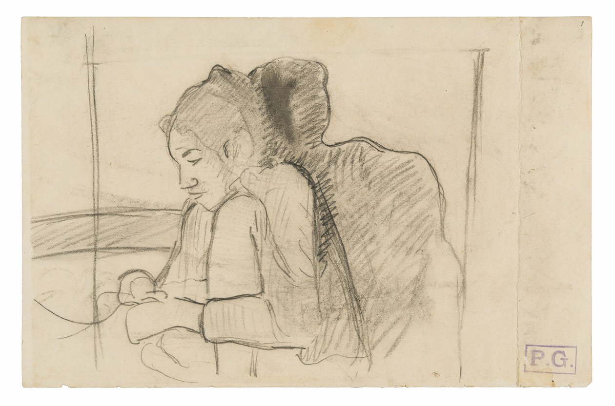 Donna tahitiana seduta (recto), schizzi di galli e galline (verso) da Paul Gauguin