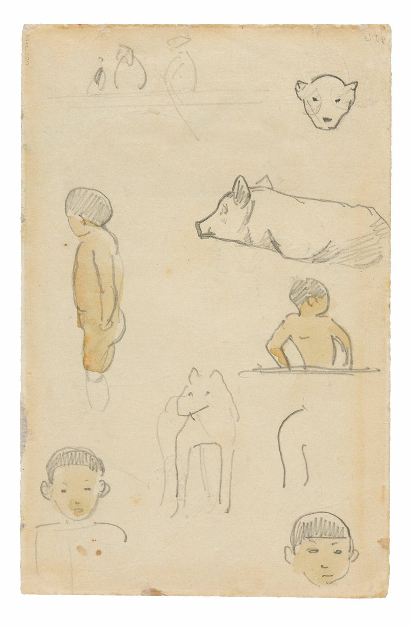 Schizzi di figure in piedi e animali da Paul Gauguin