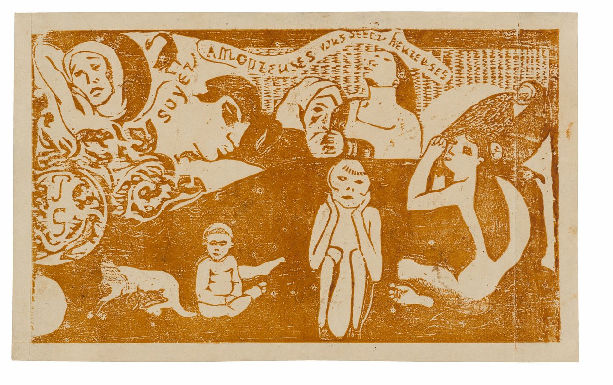 Soyez amoureuses, vous serez heureuses (Amate, e sarete felici), dalla Suite di stampe a blocchi di legno tardive da Paul Gauguin
