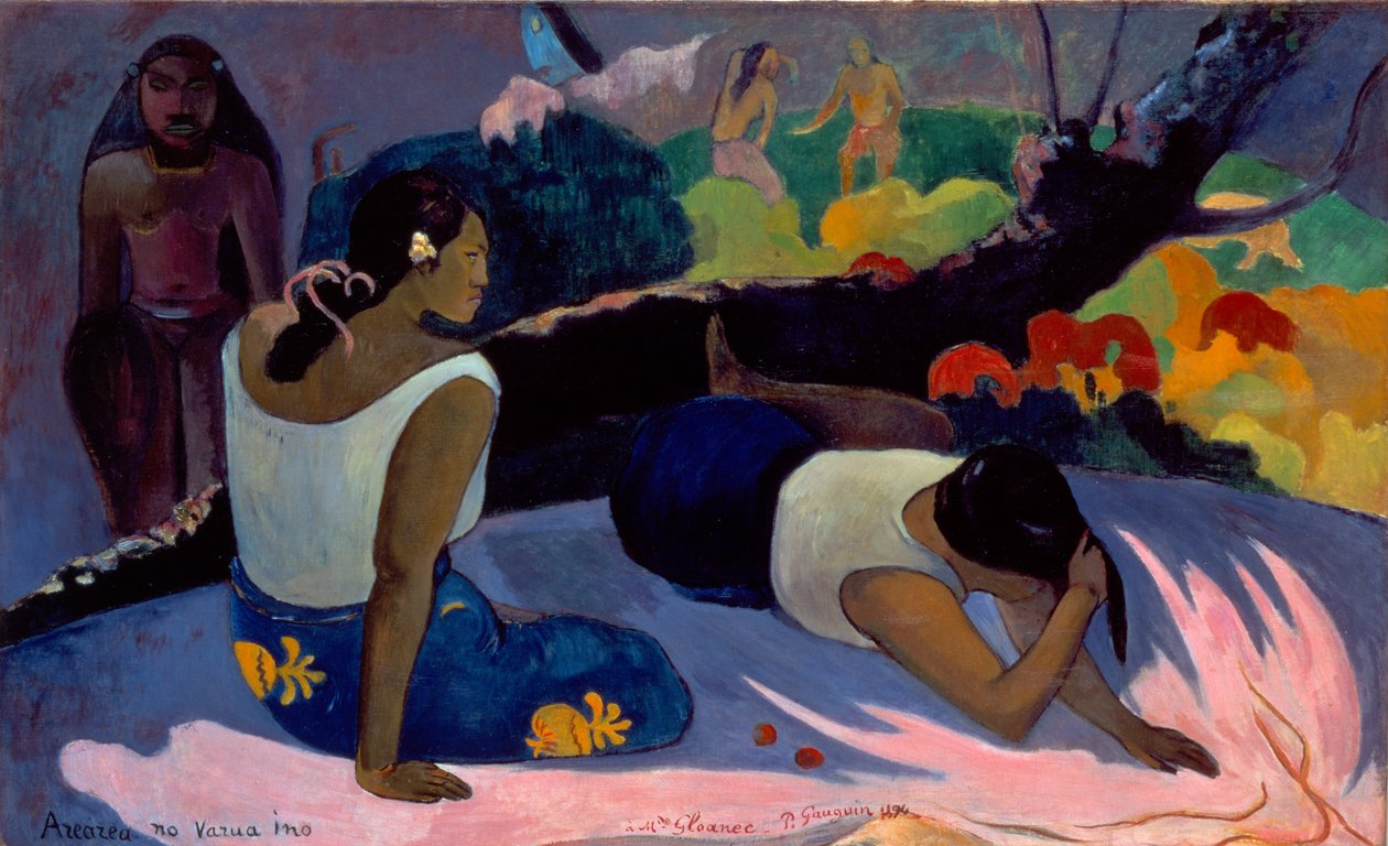 Tahitiano:  Arearea no varua ino Reclining Tahitian Women or The Amusement of the Evil Spirit (Donne tahitiane sdraiate o Il divertimento dello spirito maligno) da Paul Gauguin