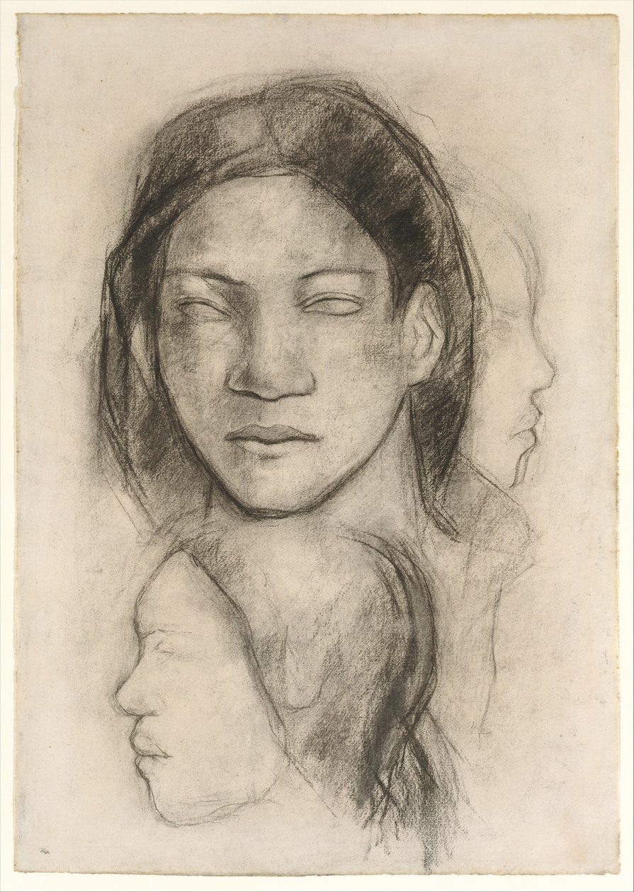 Volti tahitiani (vista frontale e profili) da Paul Gauguin