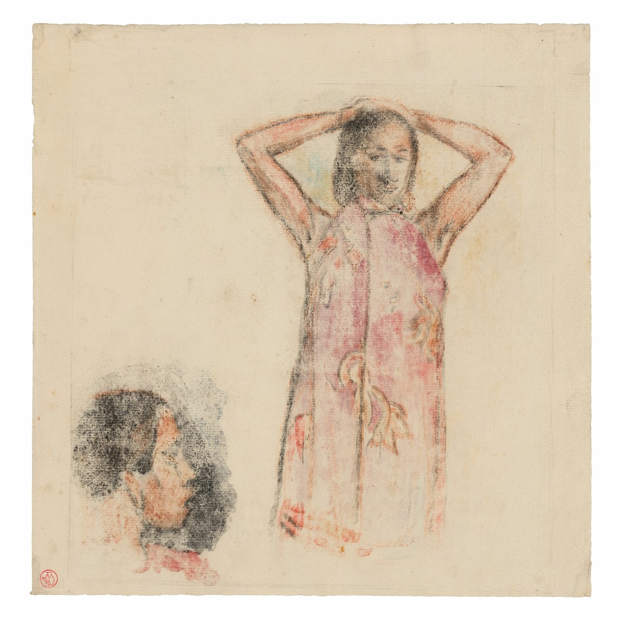 Ragazza tahitiana in pareu rosa da Paul Gauguin