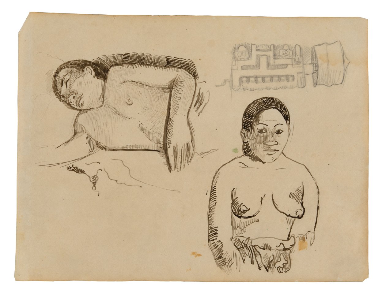 Due donne tahitiane e un orecchino marquesano da Paul Gauguin