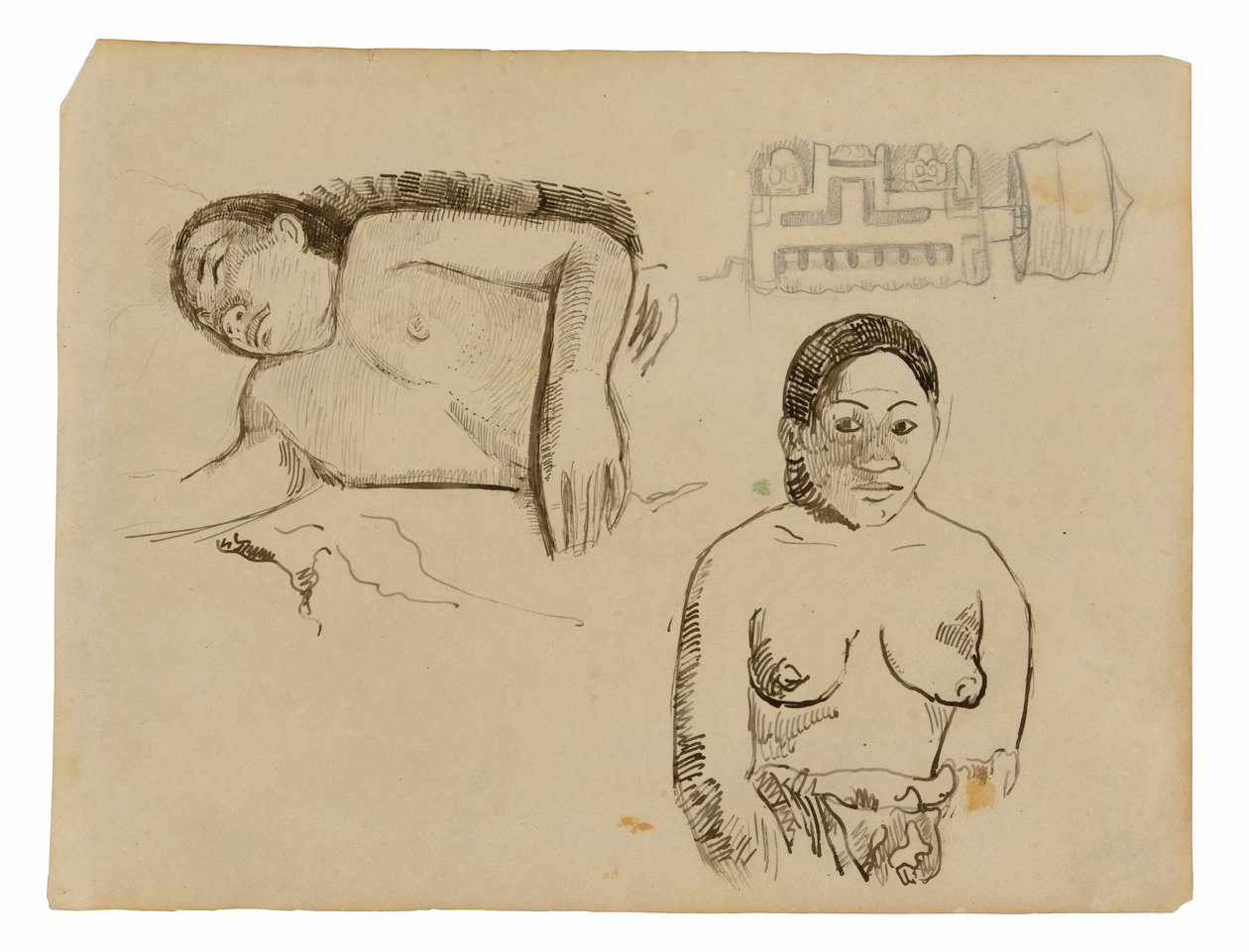 Due donne tahitiane e un tappo per orecchie marchesiano da Paul Gauguin