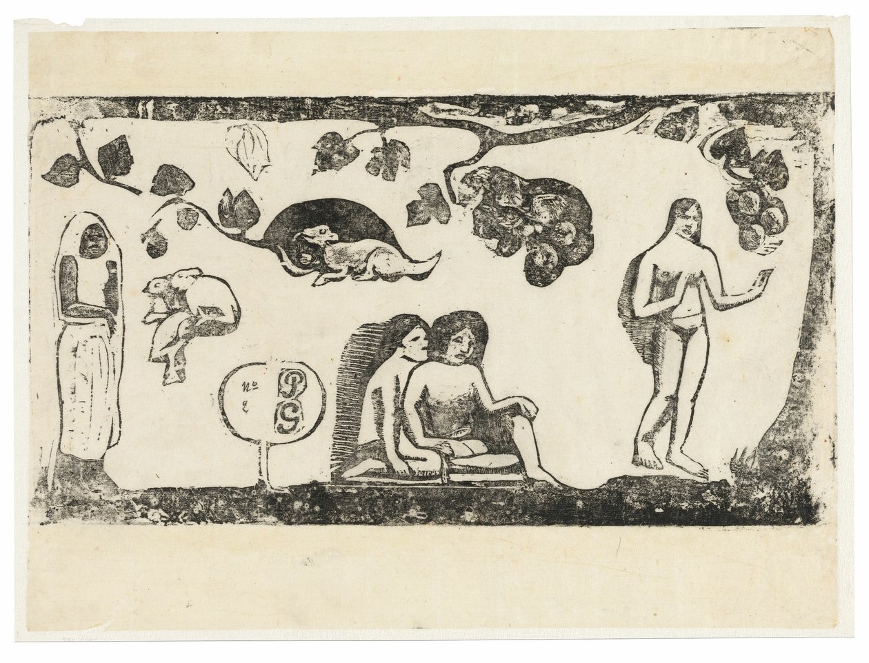 Donne, Animali e Foliage, dalla Suite di Stampe a Blocchi di Legno Tardive da Paul Gauguin