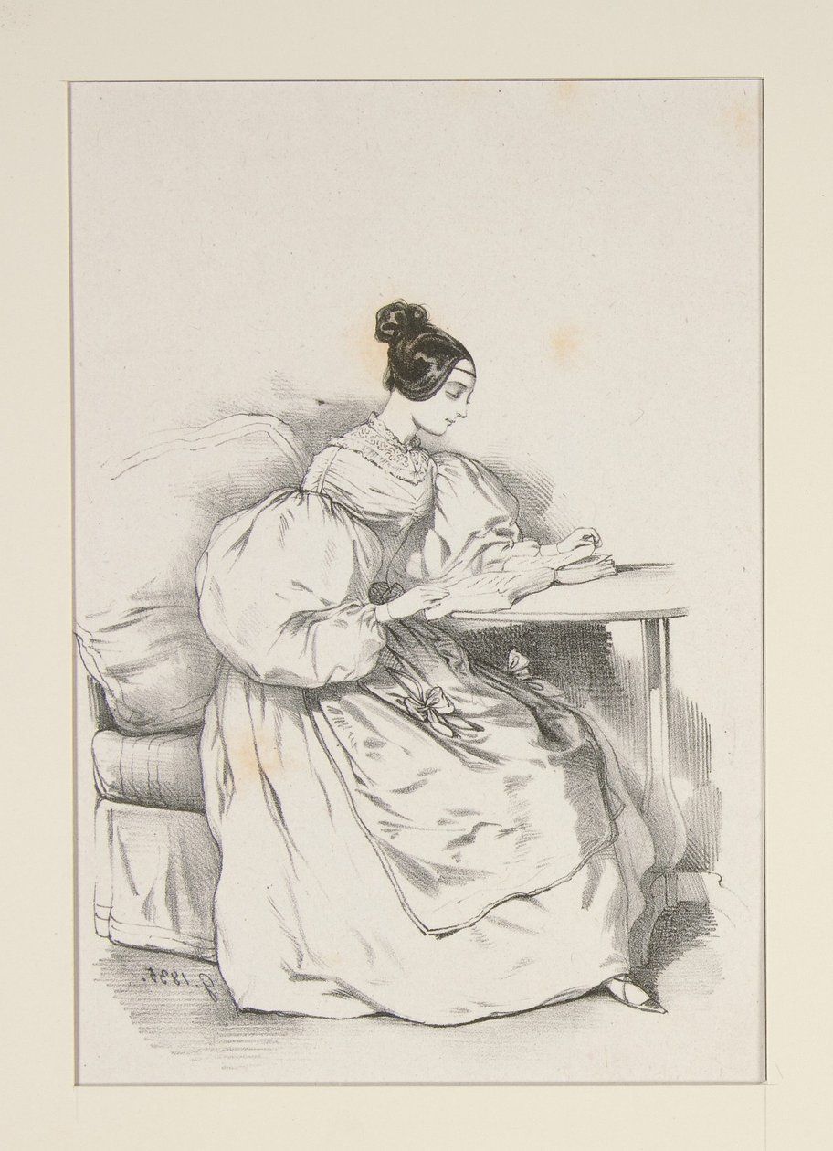A CASA. (Settembre 1835) Abito in batista scozzese,... da Paul Gavarni