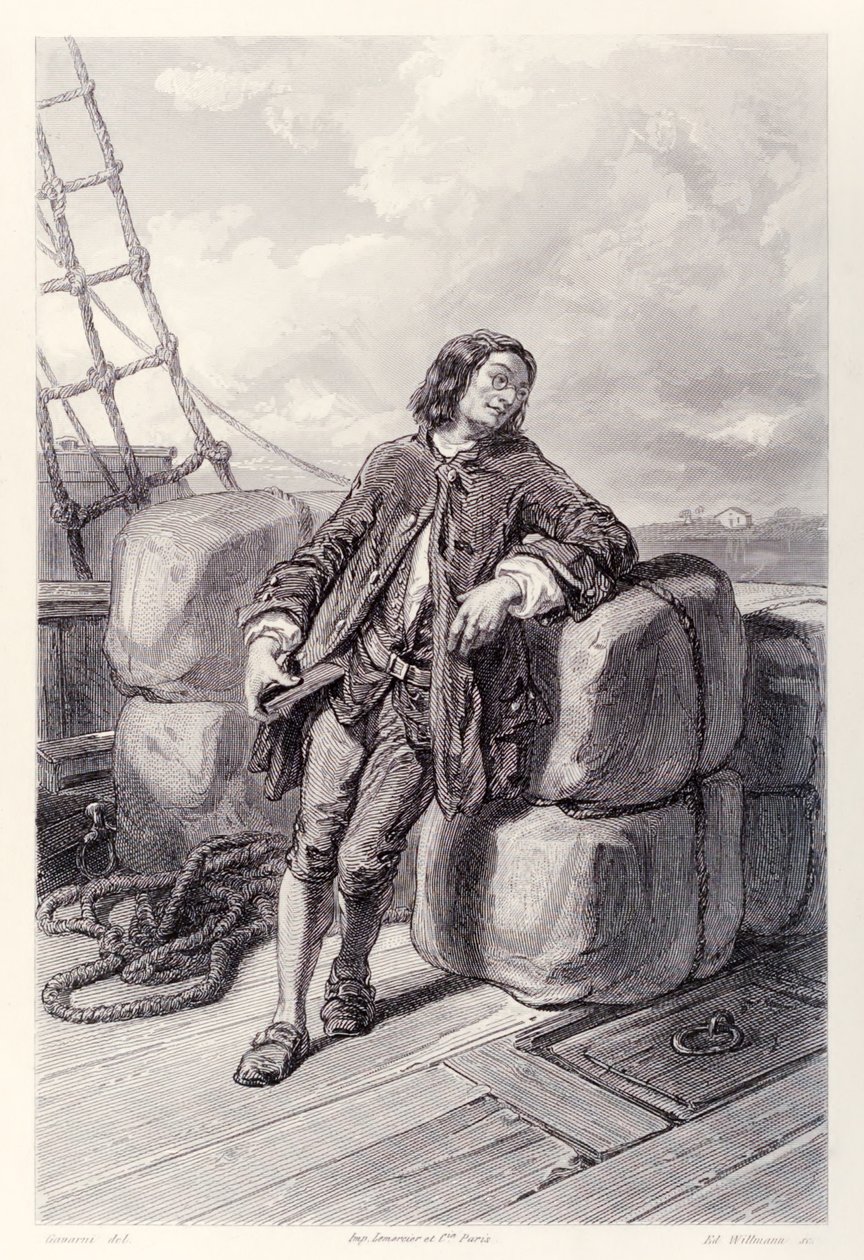 Il capitano Lemuel Gulliver in mare sulla sua nave mercantile, dall