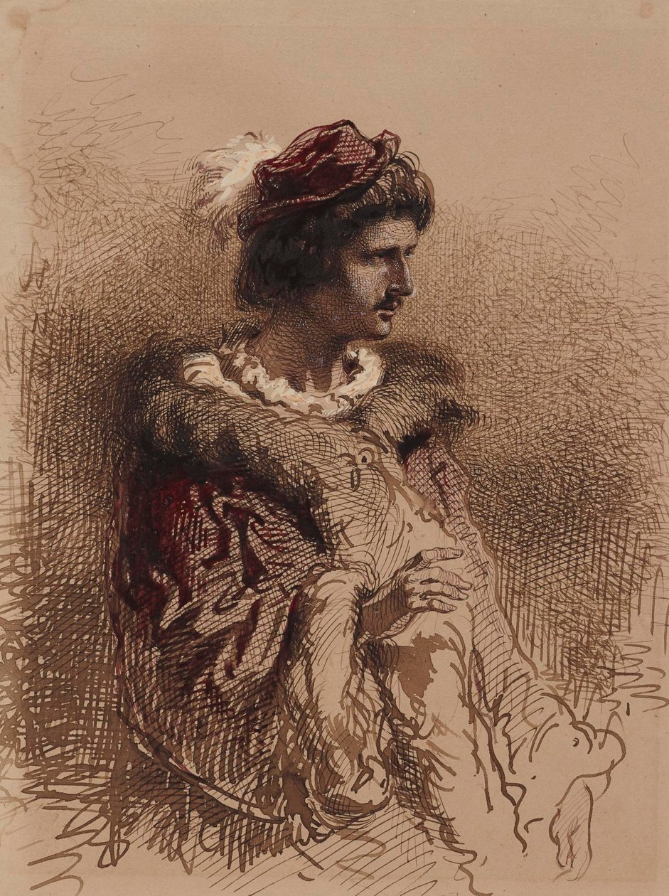 Figura maschile a mezzo busto in costume del XVI secolo da Paul Gavarni
