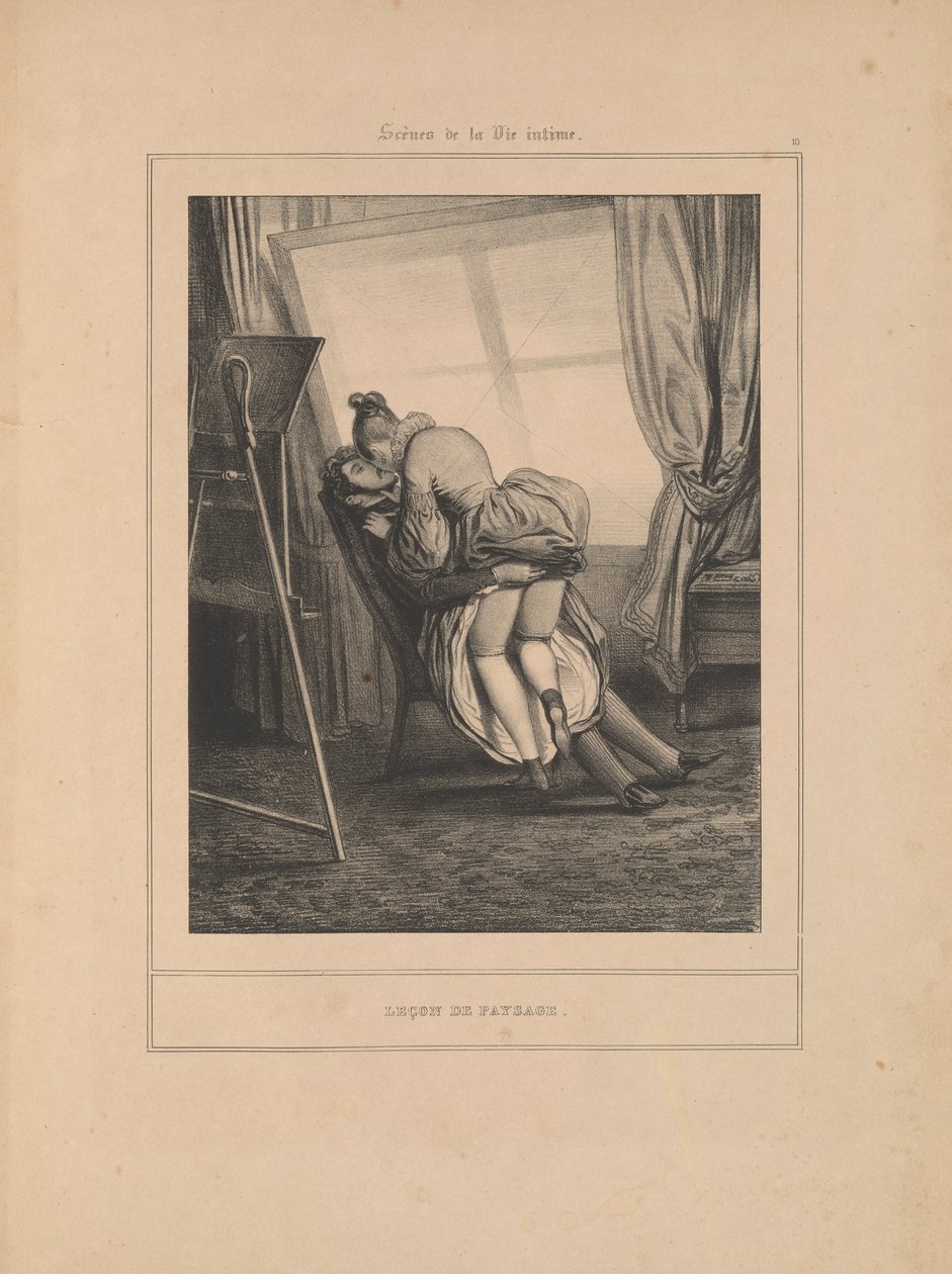 Lezione di paesaggio, dalla serie Scene di vita intima da Paul Gavarni