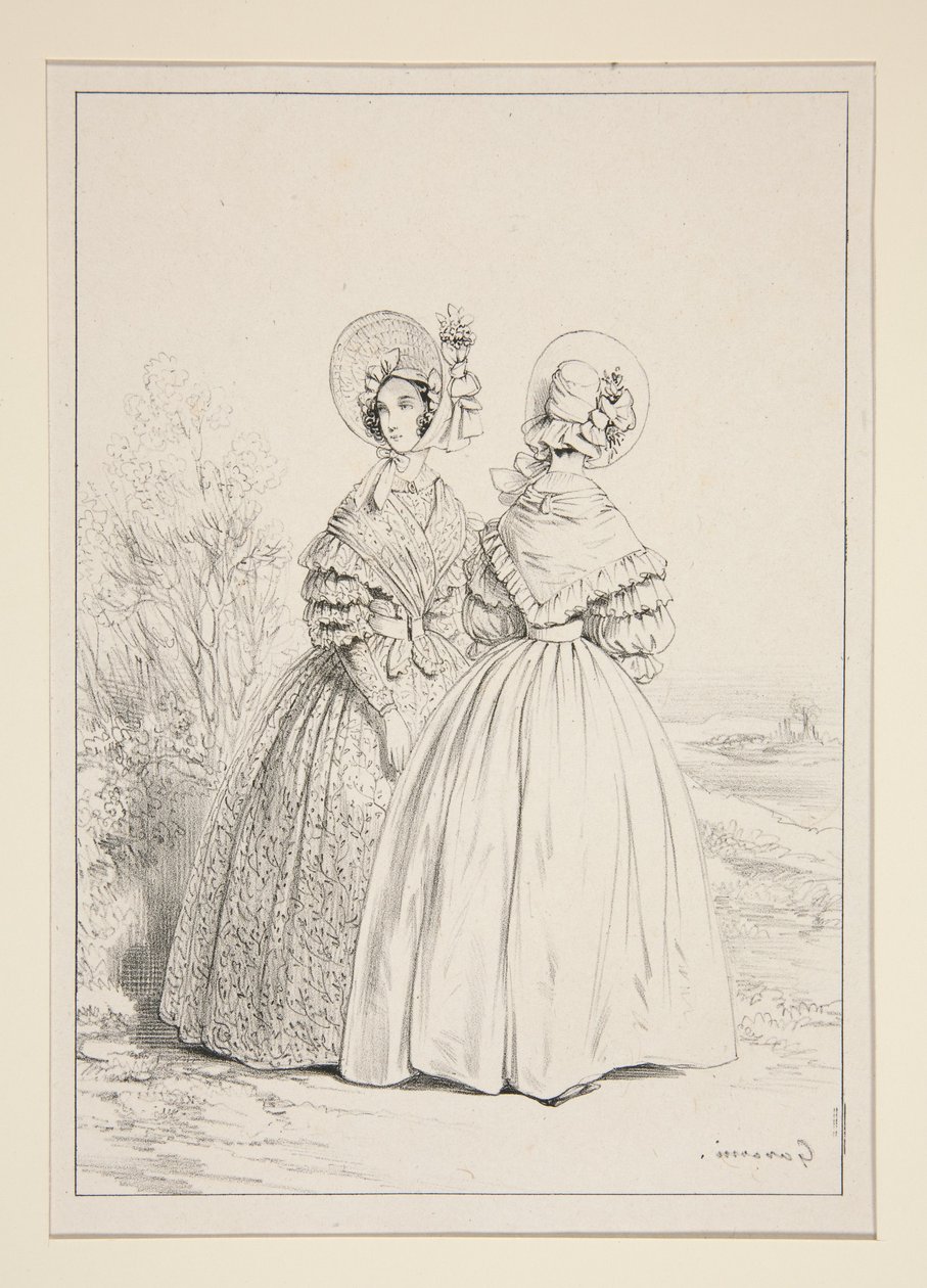MAGGIO 1837. Cuffietta (sic) con coulisse e mazzo di violette; ... da Paul Gavarni
