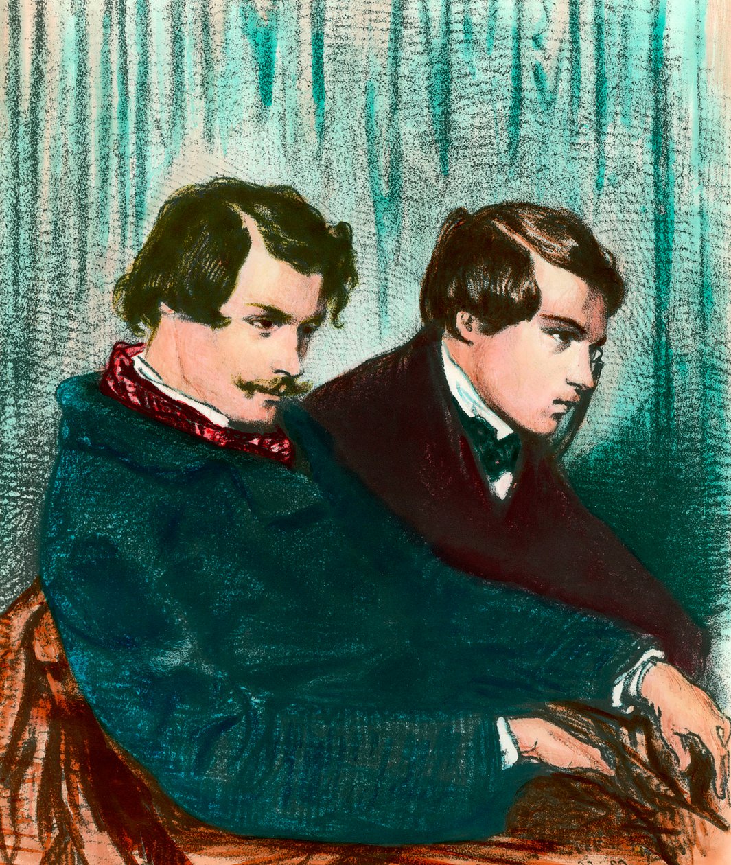 Ritratto di Edmond Goncourt (1822-1896) e Jules Goncourt (1830-1870) fratelli scrittori. Disegno di Paul Gavarni (1804-1866) da Paul Gavarni