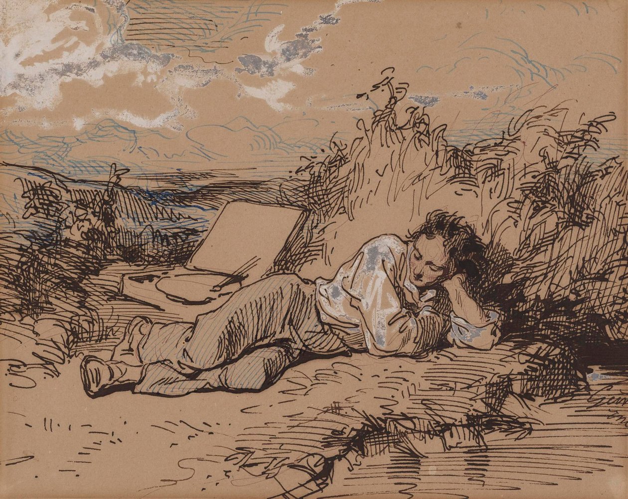 Giovane artista addormentato presso un ruscello da Paul Gavarni