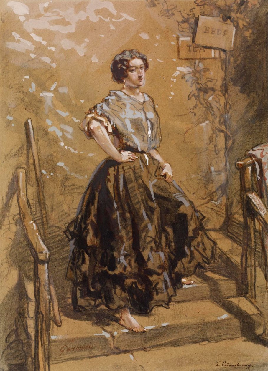 Giovane donna in piedi sui gradini da Paul Gavarni