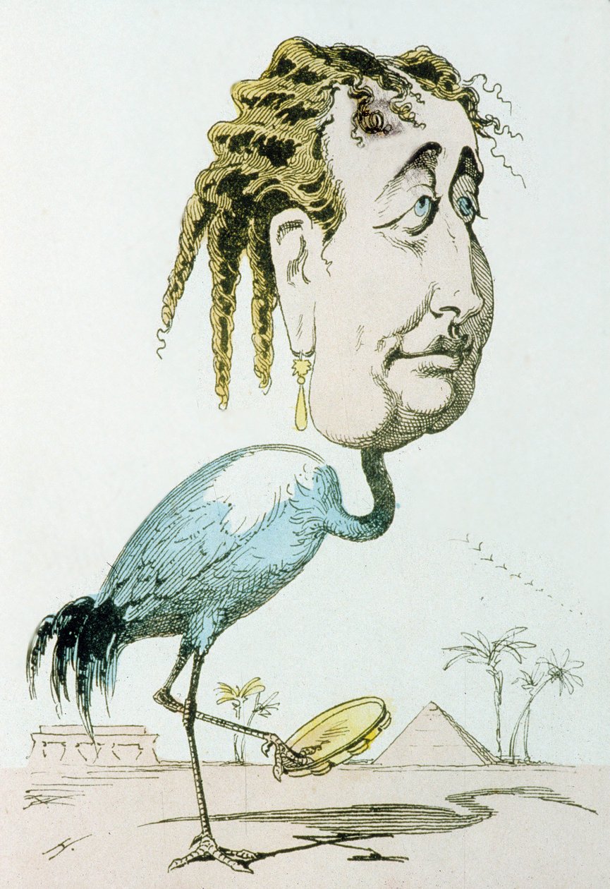 Imperatrice Eugenia (1826-1920, nata Eugenia Maria de Montijo de Guzman) moglie di Napoleone III, qui come una gru, caricatura di Paul Hadol alias White da "La menagerie imperiale" da Paul Hadol