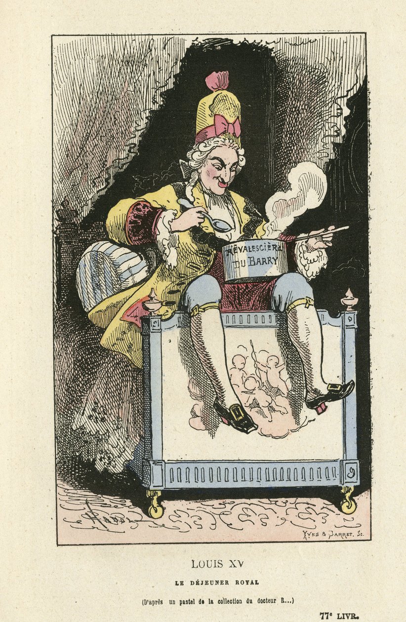Illustrazione di Hadol (1835-1875) in Histoire de France tintamarresque, ca. 1880 - Ancien régime - Du Barry Jeanne, Louis XV da Paul Hadol