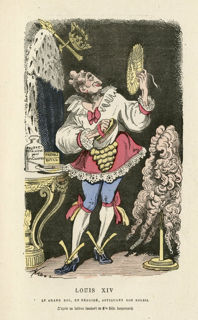 Illustrazione di Hadol in Histoire de France tintamarresque, ca. 1880 - Trucco, Ancien regime, Sole, Parrucca - Luigi XIV da Paul Hadol