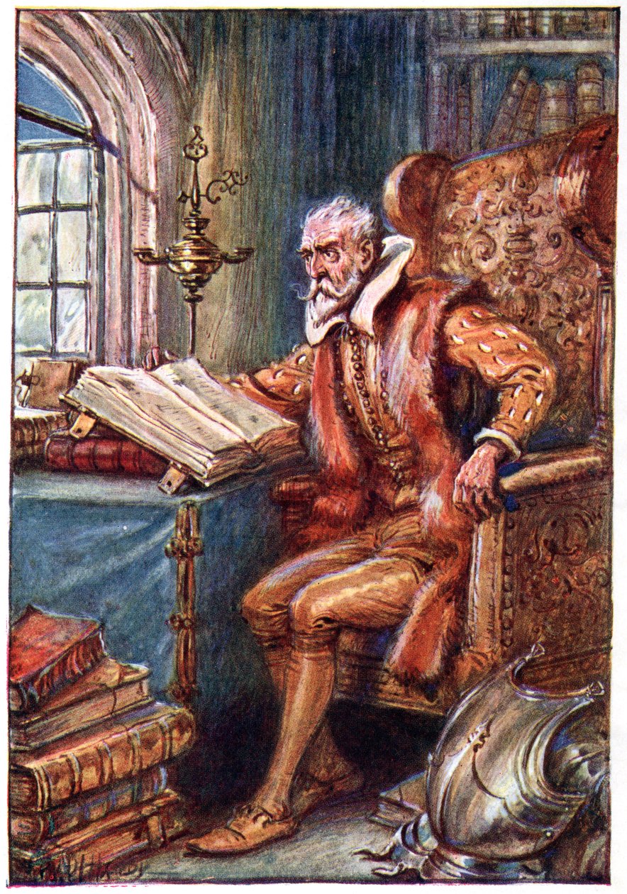Passava il tempo leggendo libri di cavalleria, illustrazione da 