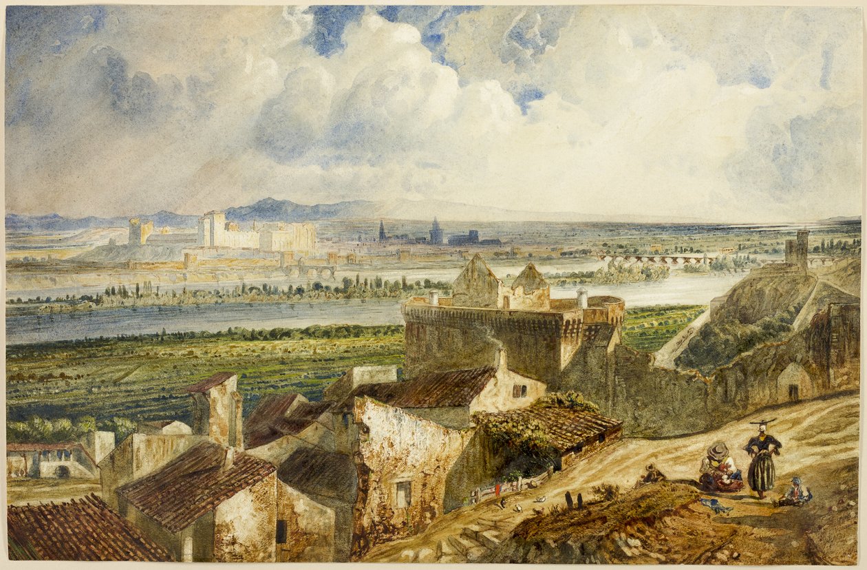 Veduta di Avignone (da Villeneuve les Avignon) da Paul Huet
