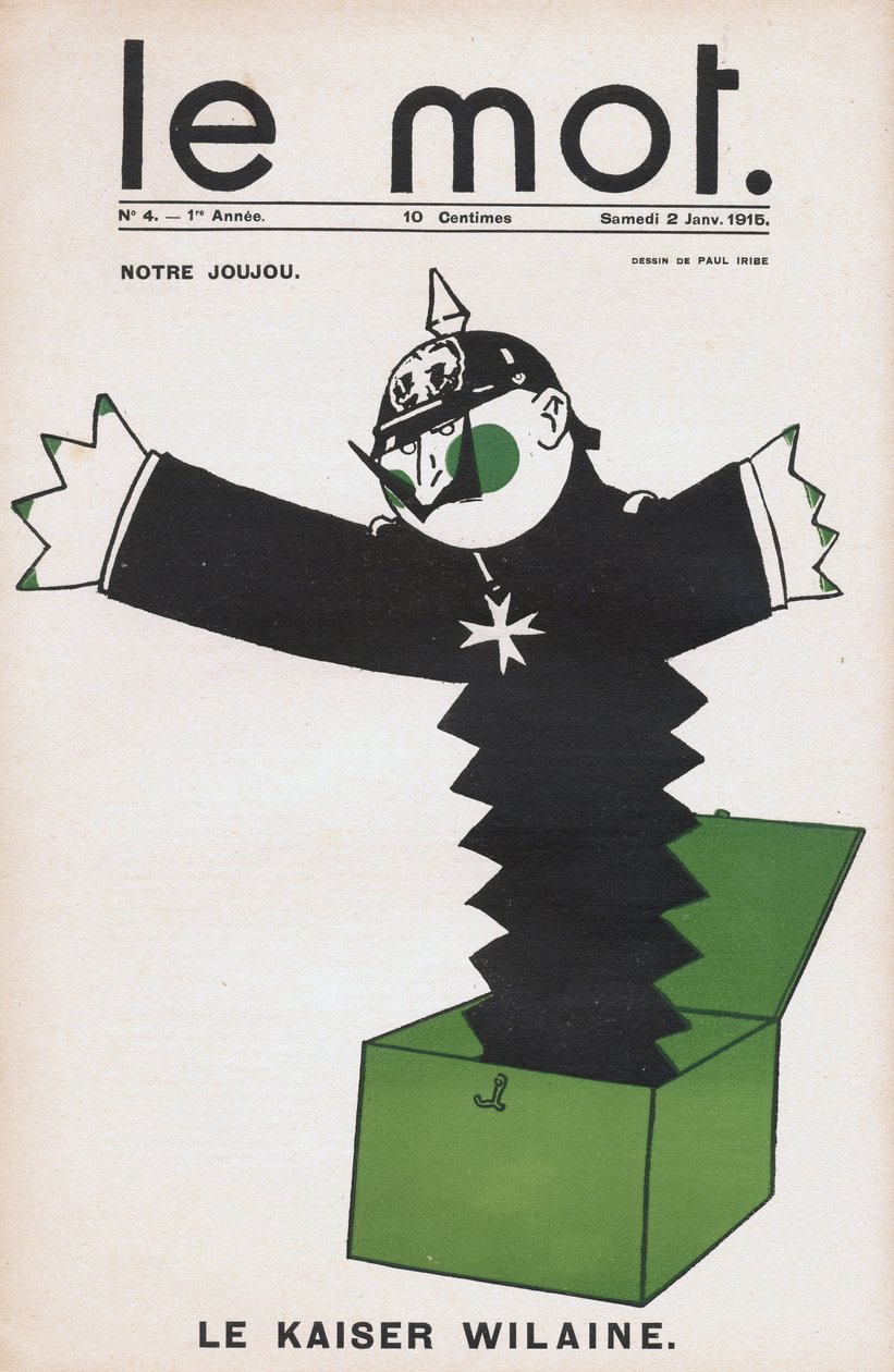 Uno di Il mondo che raffigura il kaiser Guglielmo II in un giocattolo diavolo in una scatola - Disegno di Paul Iribe (1915) da Paul Iribe