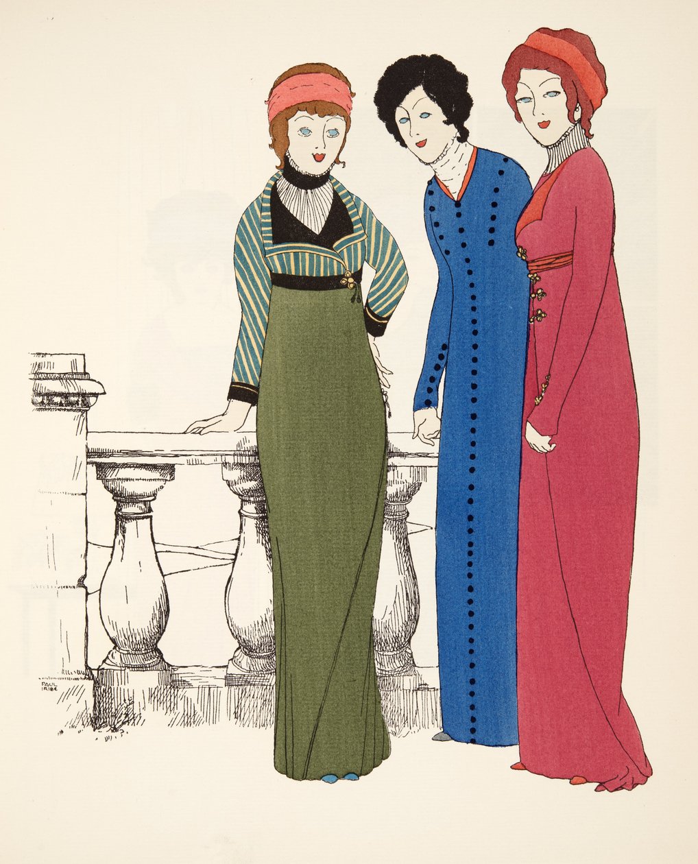 Tre cappotti da sera in stile impero da Les Robes de Paul Poiret pub. 1908 da Paul Iribe