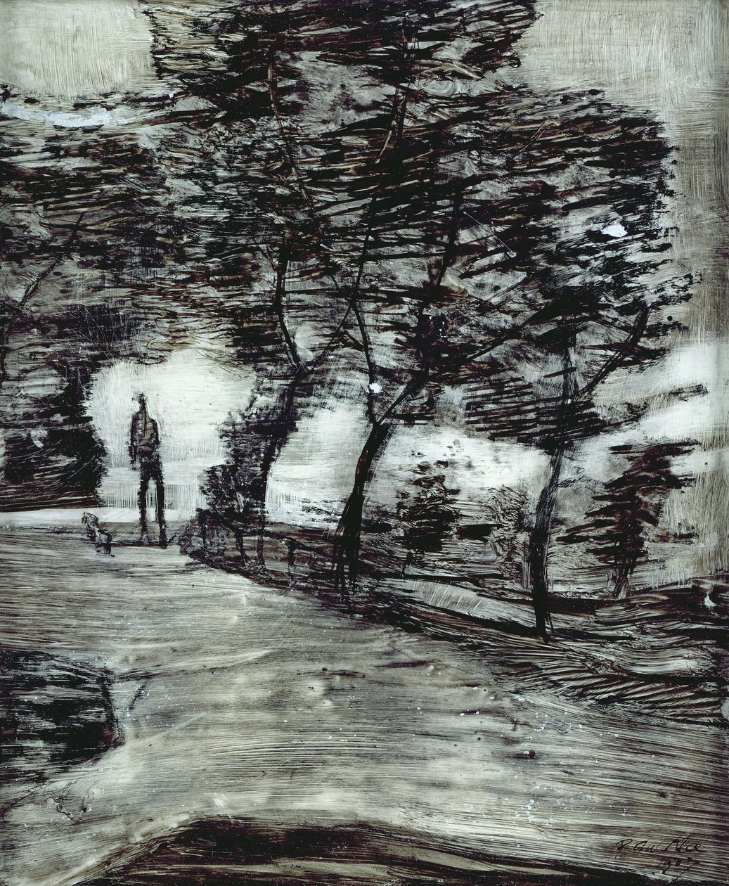 Sentiero del parco, con uomo alto e cane da Paul Klee