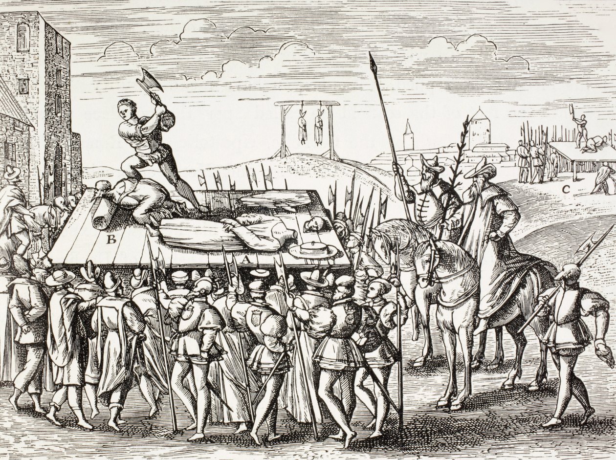 Propaganda del XVI secolo che illustra le punizioni decretate dal re Enrico Viii contro i cattolici inglesi. da Paul Lacroix