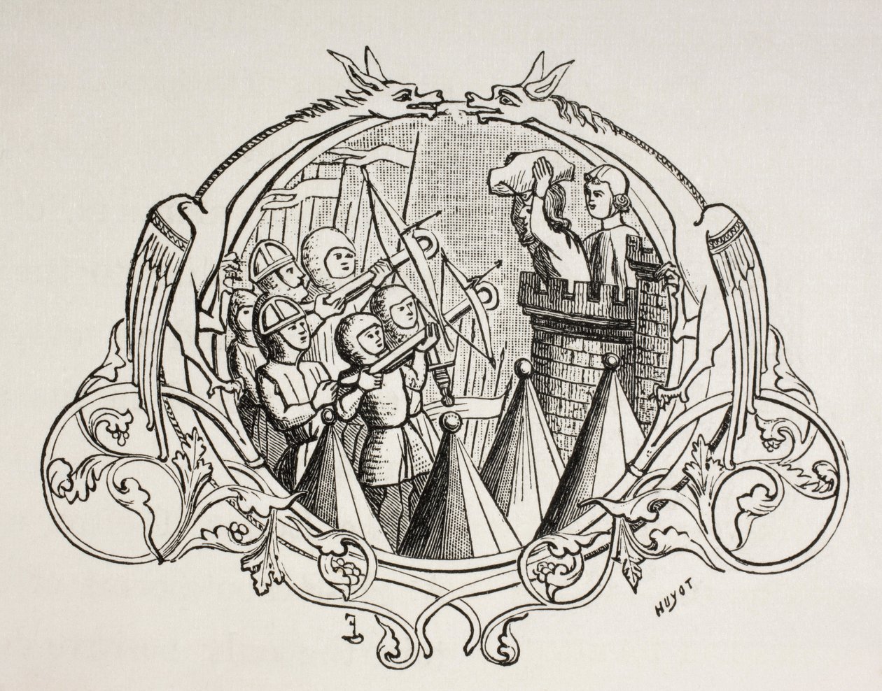Assalto a un luogo fortificato, secondo una miniatura del XIII secolo. da Paul Lacroix