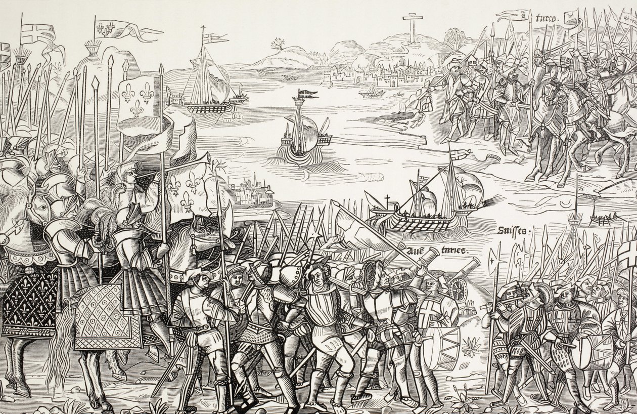 Sbarco dei crociati a Damietta, in Egitto, nel 1249 durante la settima crociata. da Paul Lacroix