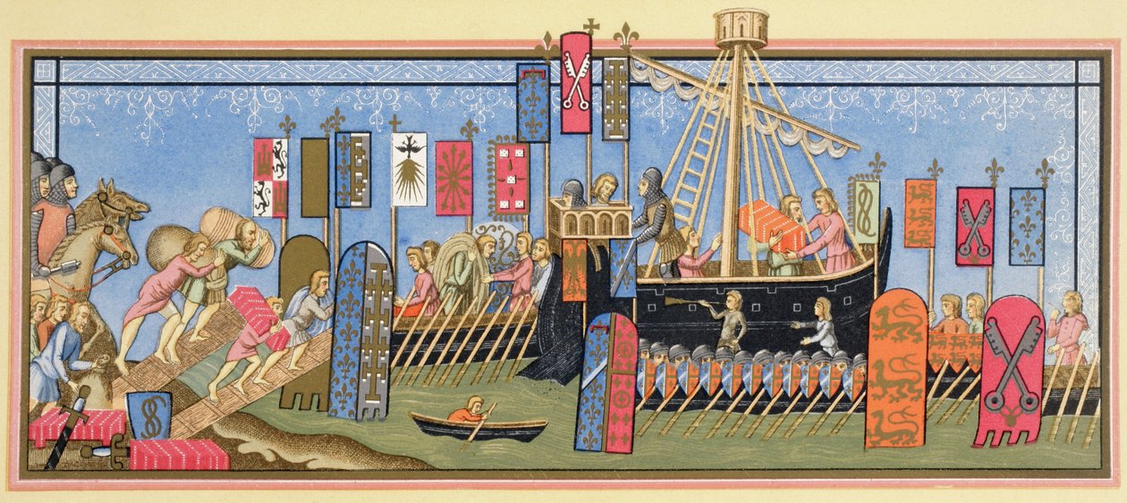 I cavalieri dello Spirito Santo si imbarcano per le crociate. Alla fine non partirono mai per il loro viaggio. da Paul Lacroix