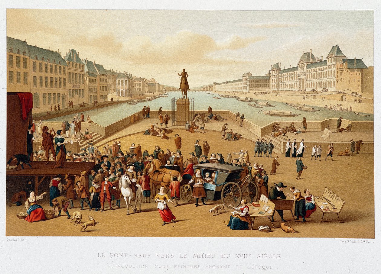 Le Pont Neuf verso la metà del XVII secolo, "XVII secolo - Istituzioni: usi e costumi, Francia 1590-1700" di Paul Lacroix da Paul Lacroix