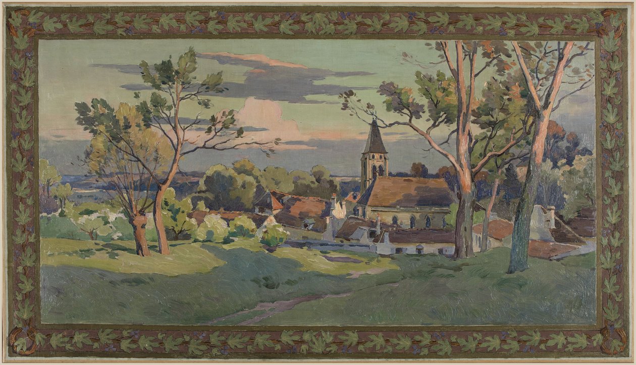 Schizzo per il Municipio di Thiais: villaggio con una chiesa da Paul Léon Felix (attr. to) Schmitt