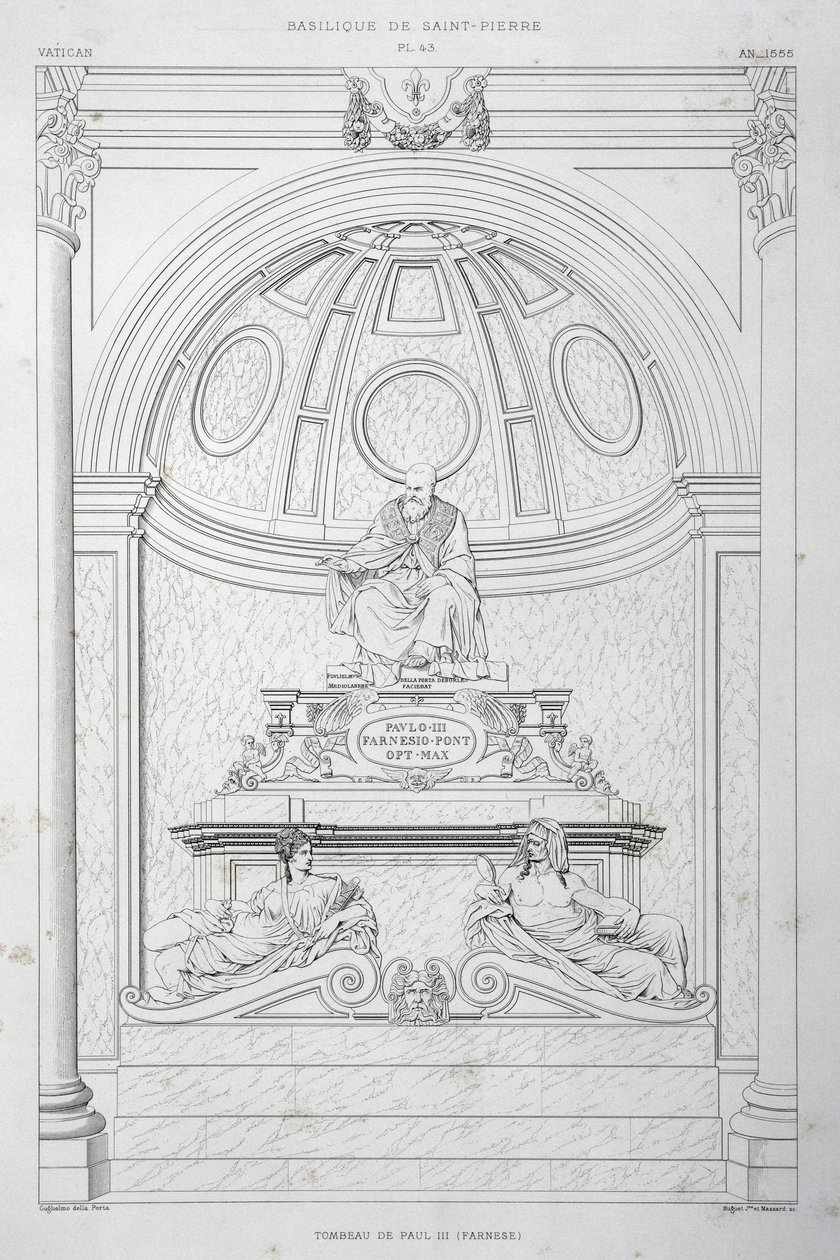 Monumento funebre di Papa Paolo III (Farnese), incisione da Il Vaticano e la Basilica di San Pietro da Paul Marie Letarouilly