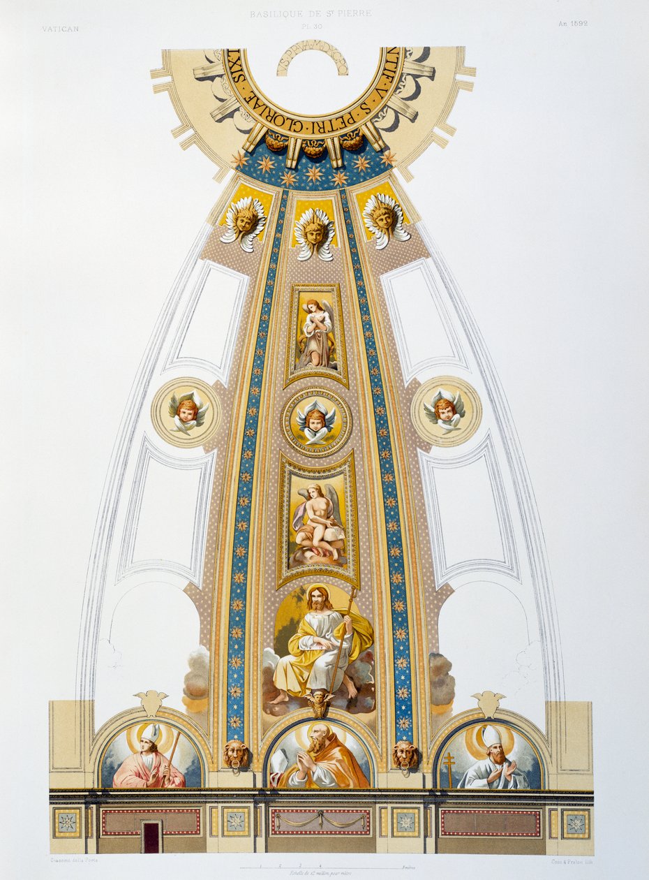Decorazione a mosaico della grande cupola, cromolitografia da Il Vaticano e la Basilica di San Pietro da Paul Marie Letarouilly