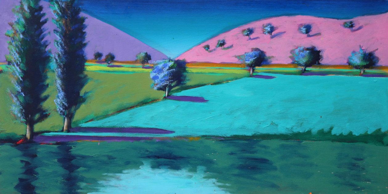 Lago di Castlemorton, 2021 (acrilico su tavola) da Paul Powis