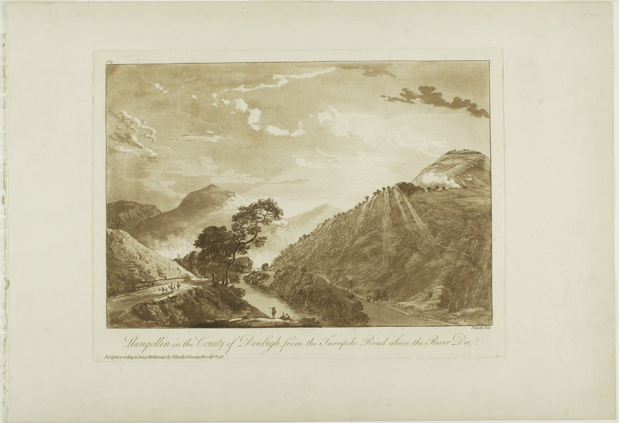 Llangollin nella contea di Denbigh, dalla strada a pedaggio sopra il fiume Dee da Paul Sandby