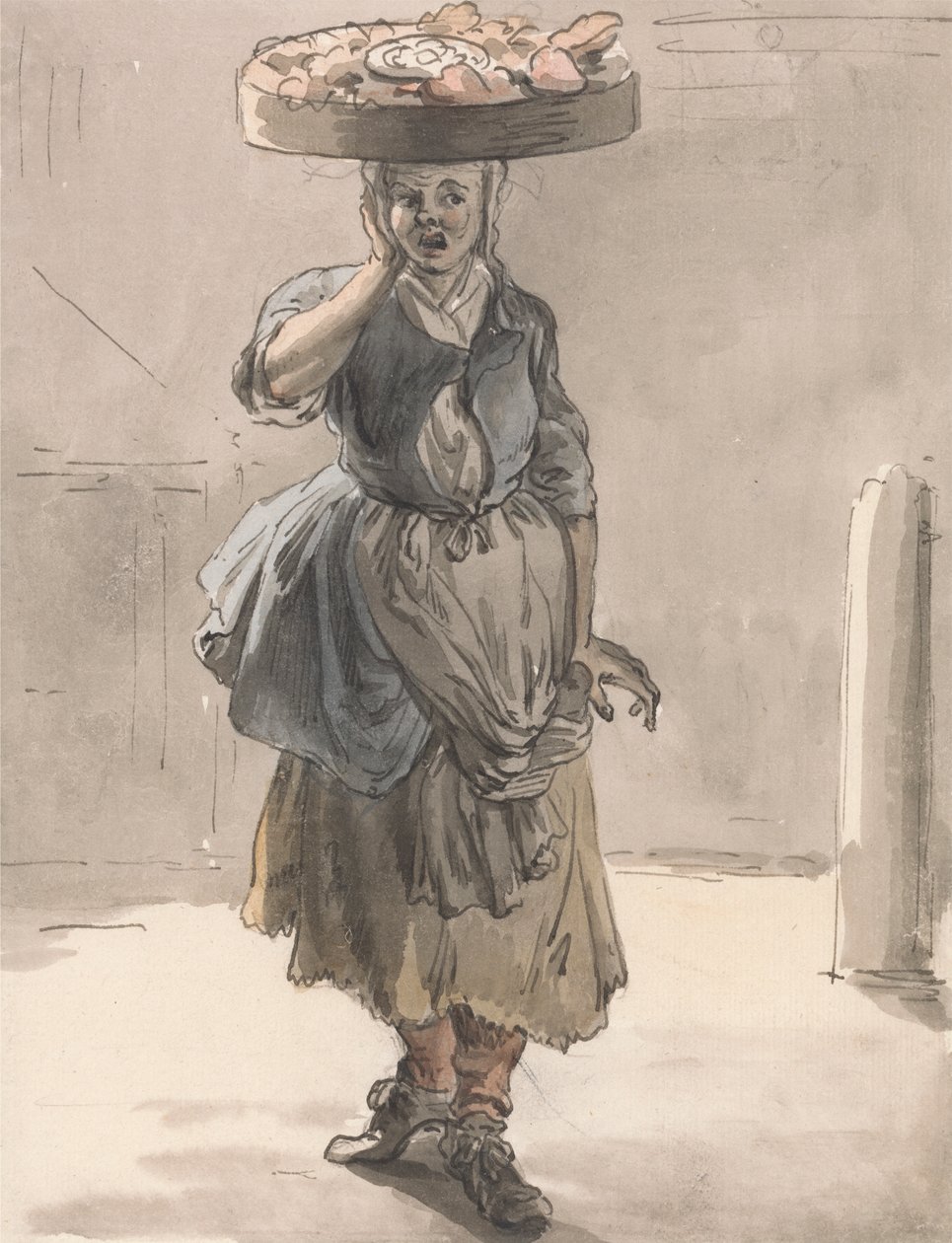Grida di Londra: Una Ragazza con un Cestino sulla Testa ("Luci per i Gatti, Fegato per i Cani") da Paul Sandby
