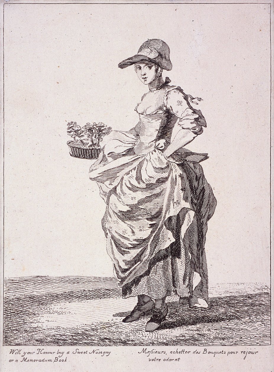 Venditore di mazzi di fiori e libri di memo, Grida di Londra, 1760 da Paul Sandby